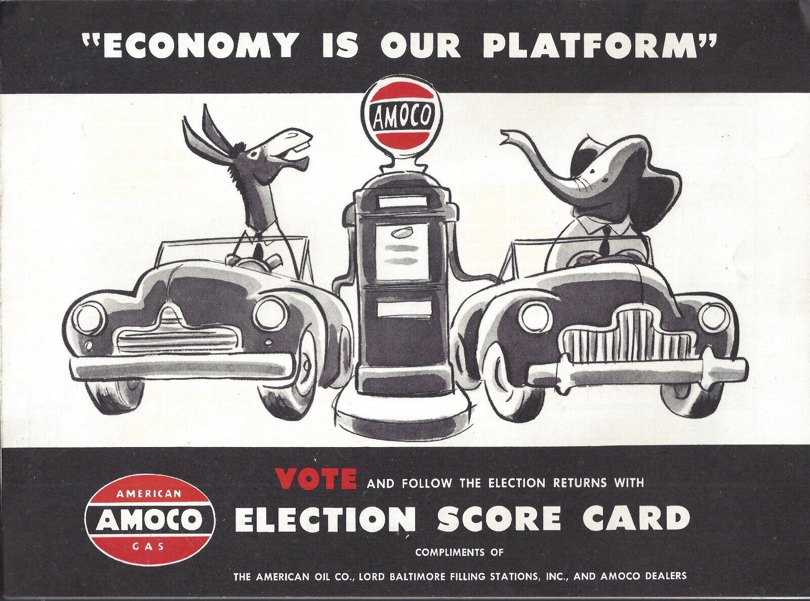 Vintage 1952 AMOCO OIL Presidential Election Score Card 