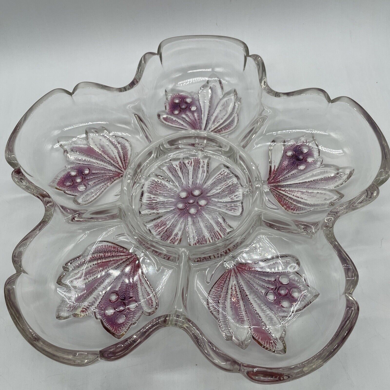 VTG German Renaissance Hors D’oeuvres 6 Compartments Platte-Walther Glass-Unused