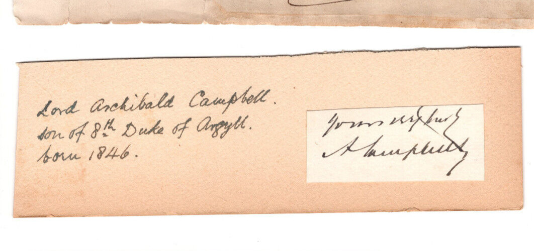 Archibald Campbell 1846-1913 Signed Clip / Autographed 8th Duke Argyll / Banker