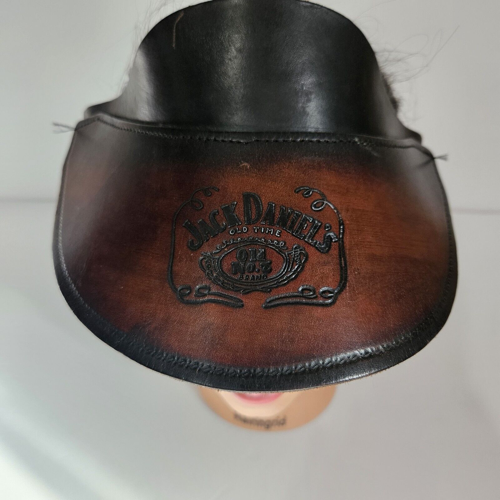 Jack Daniels No 7 Genuine Leather Brown Buckle Back Visor One Size Bartender Hat