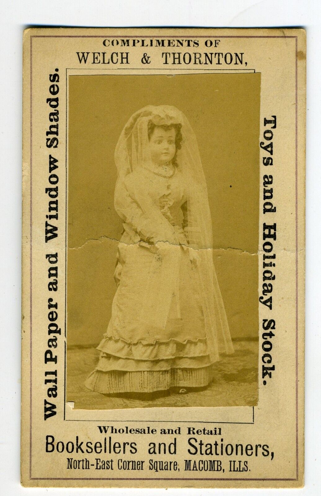 CDV – ADVERTISING  - BOOKSELLERS AND STATIONERS  - LARGE DOLL
