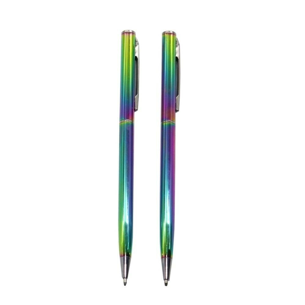 2pcs/set Colorful Rainbow Ballpoint Pen Stainless Steel Metal Stationery Pen New