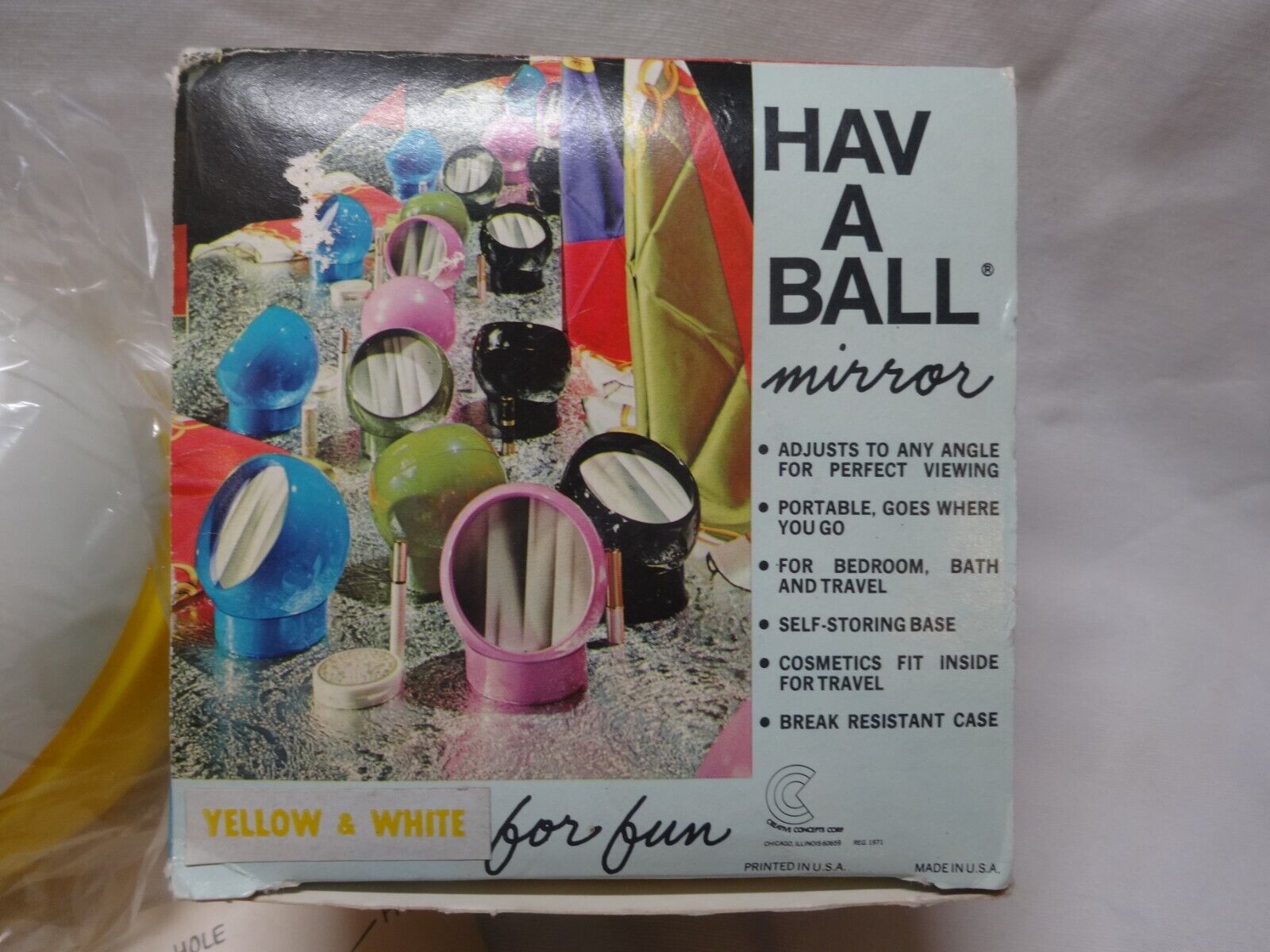 Vintage Yellow 1970\'s Hav A Ball Rotating Mirror by Creative Concepts in BOX