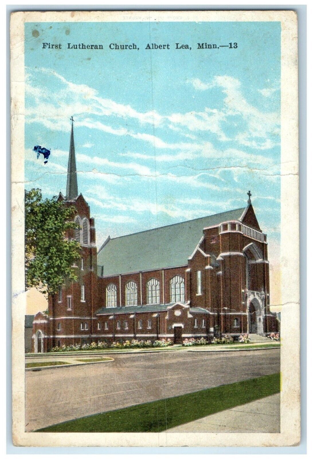 1928 First Lutheran Church Exterior View Building Albert Lea Minnesota Postcard