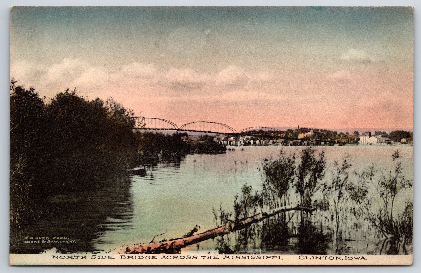 Clinton Iowa~Mississippi River~North Side Bridge~c1910 Postcard