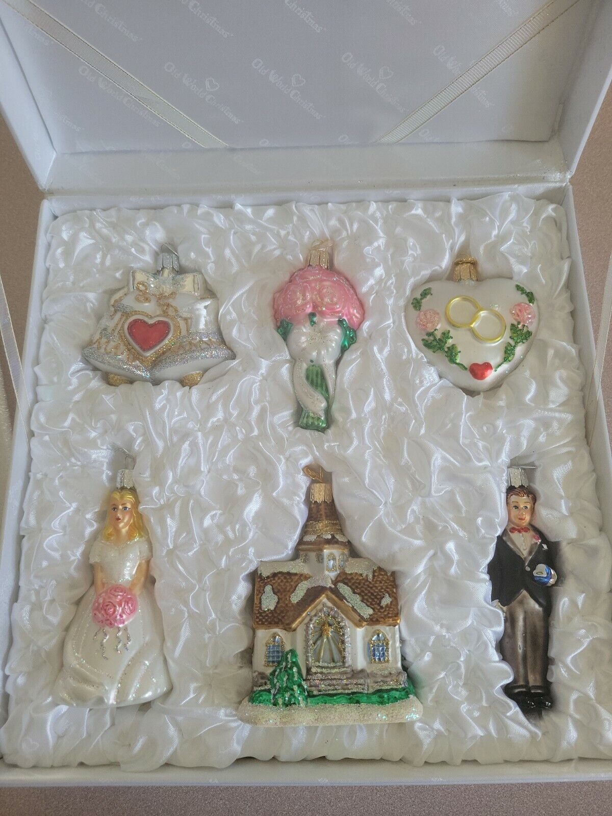 Old World Christmas Wedding Day 6 Piece Set in Original Box ~ Hand Blown Glass 