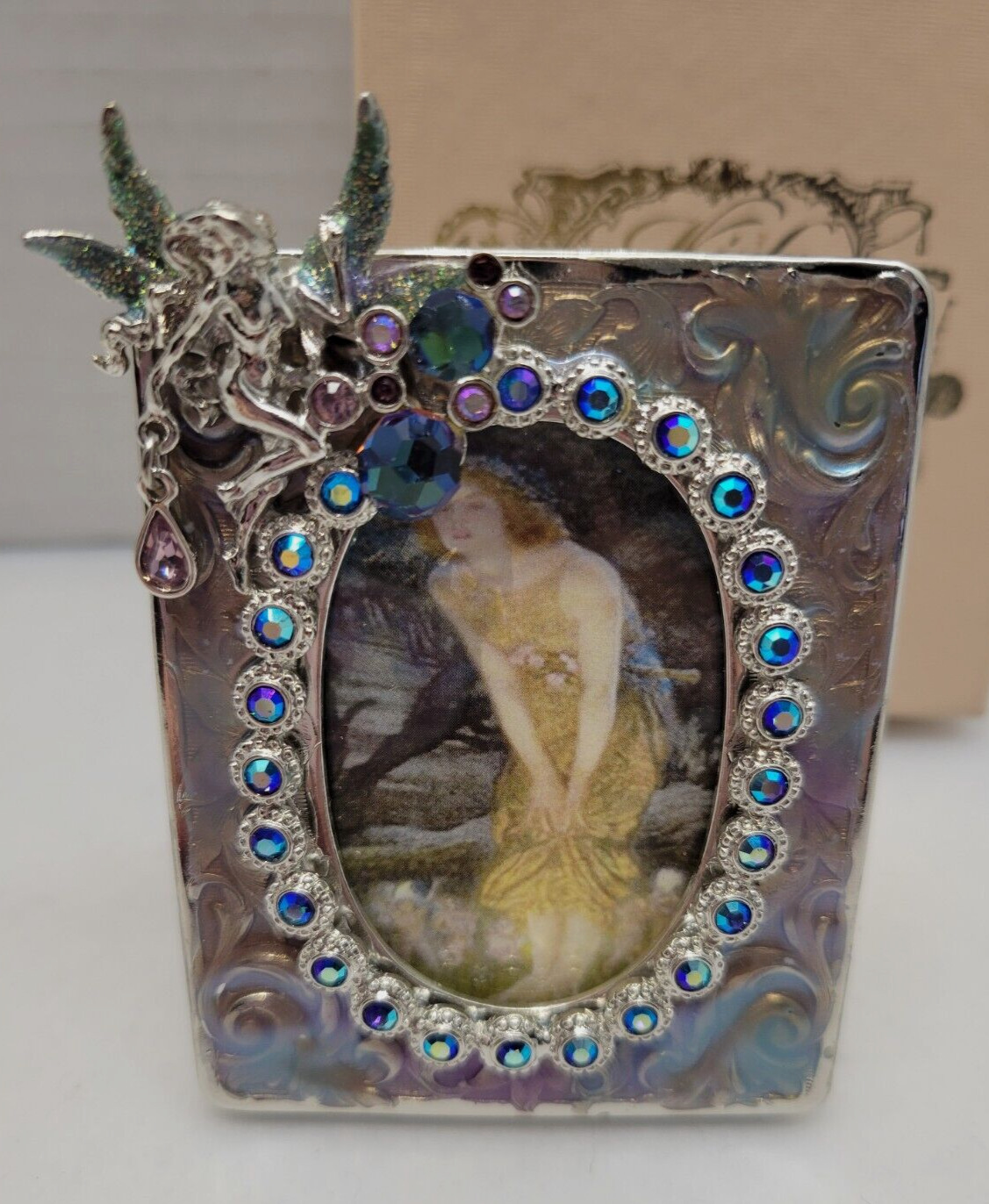 Kirks Folly Fairy Enamel Blue Crystals Small Picture Frame 2x3