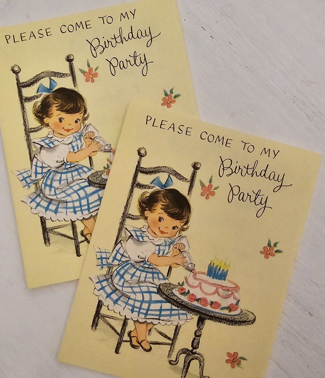 2 Vintage UNUSED Party INVITATIONS Kitchy Children's Birthday Party 
