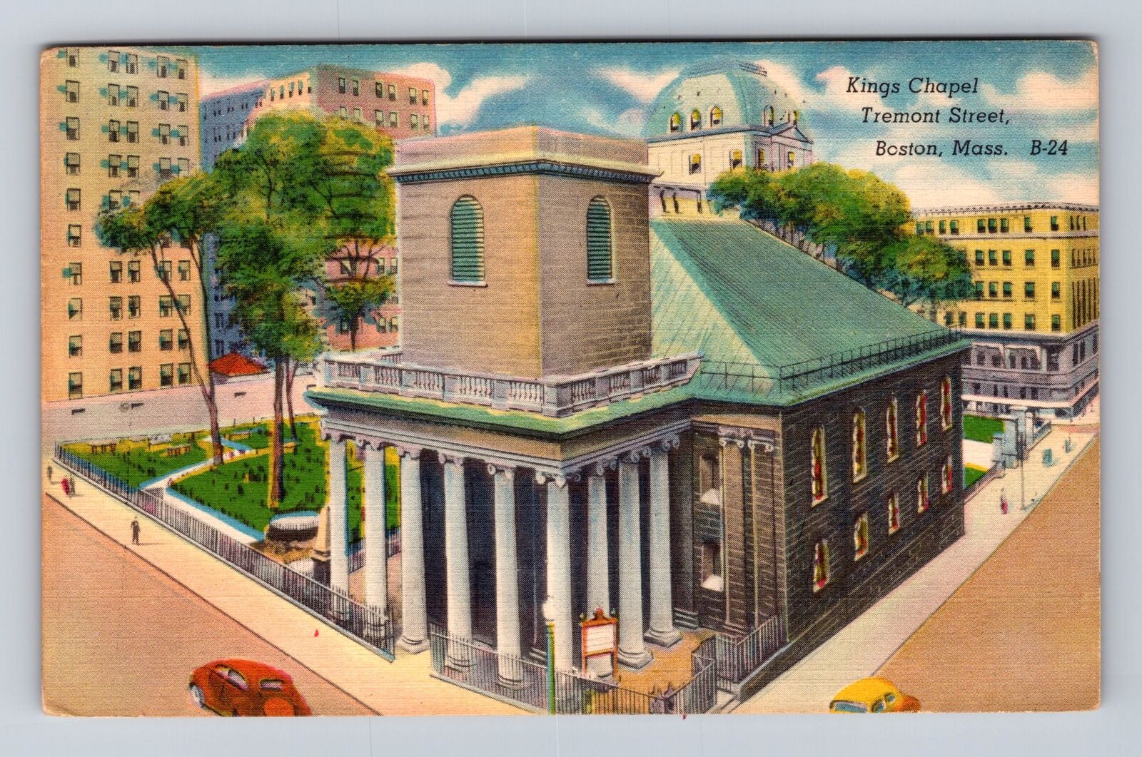 Boston MA- Massachusetts, Kings Chapel, Tremont Street, Vintage c1956 Postcard