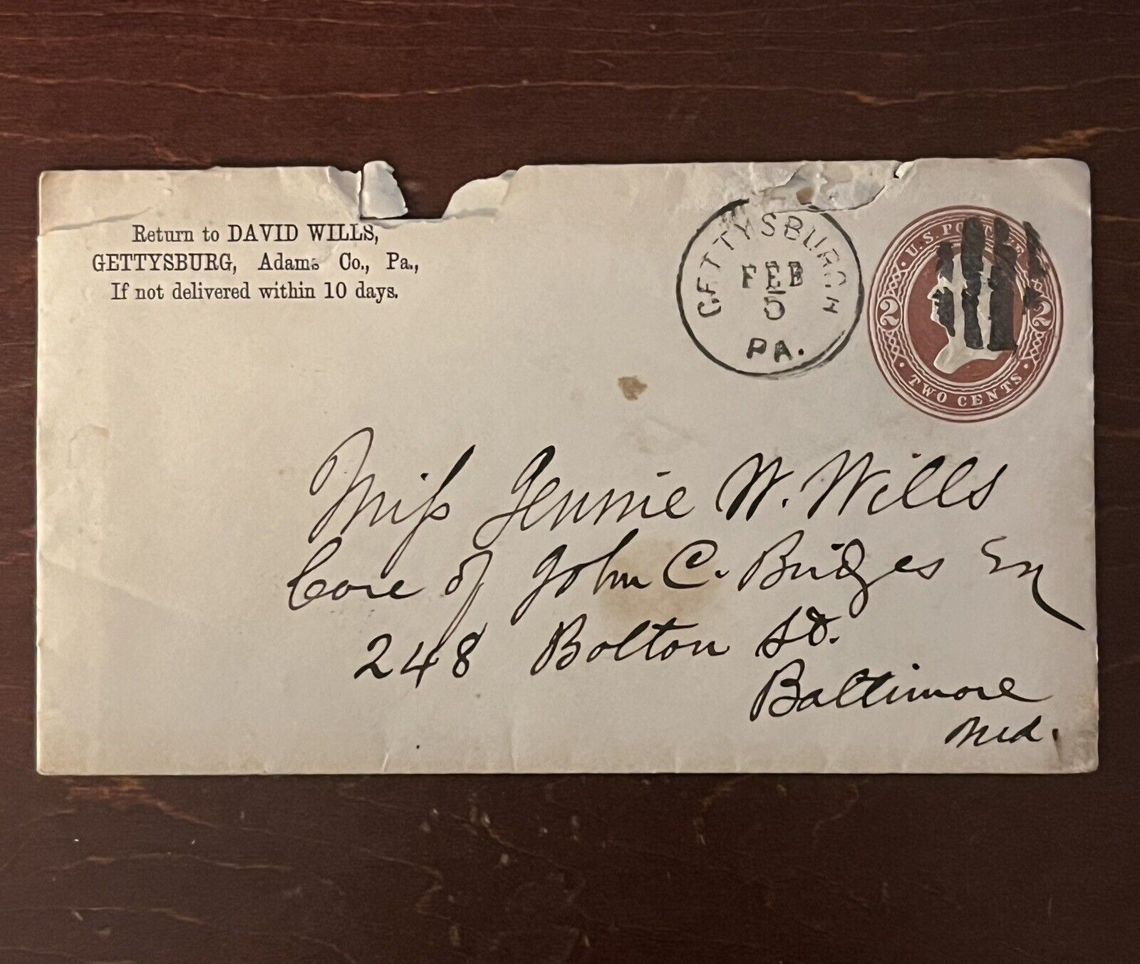 David Wills Gettysburg Signed Letter 1886 