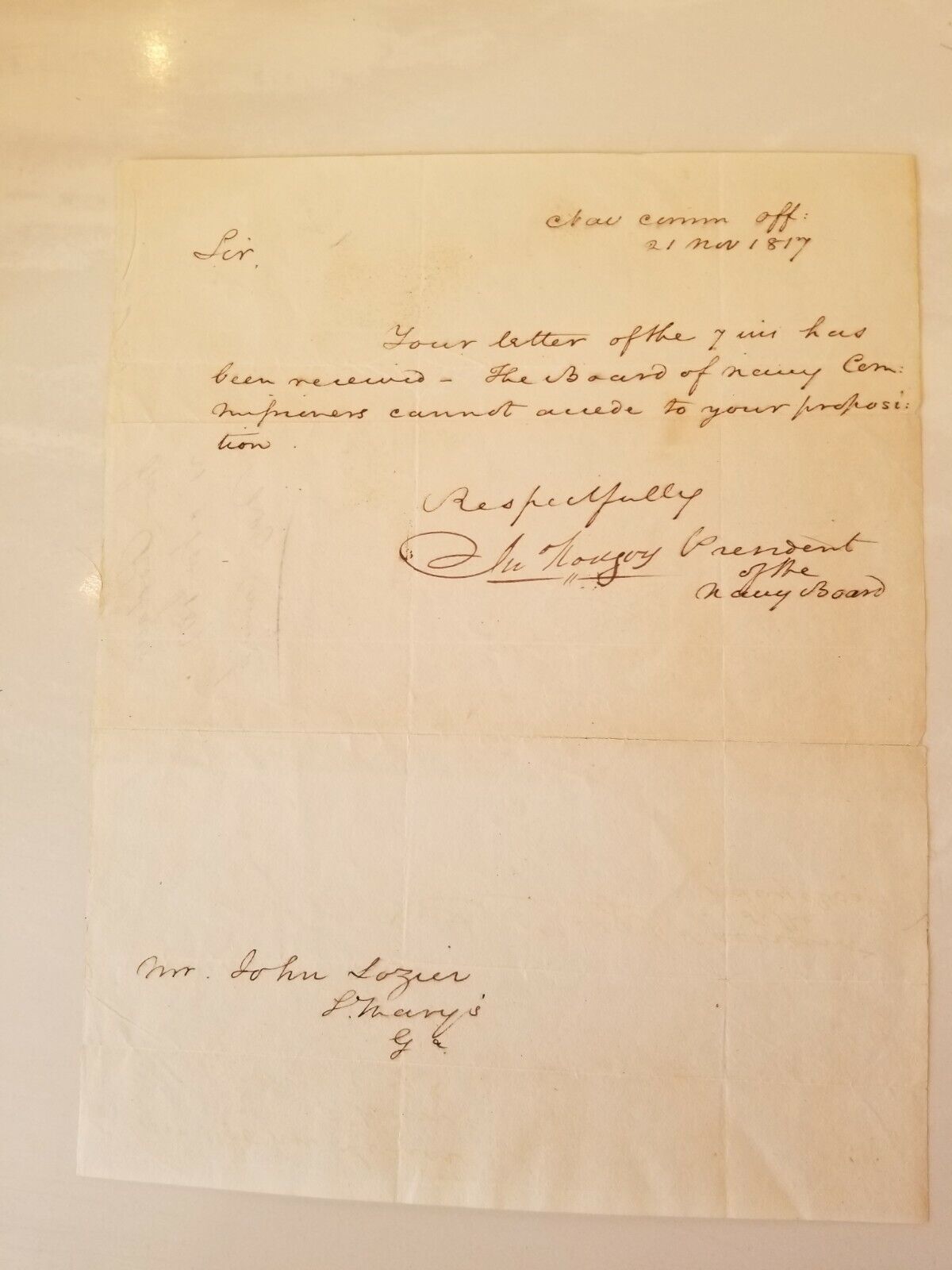 Rare Signed BARBARY WAR OF 1812 HERO US NAVY COMMODORE JOHN RODGERS 1817 LETTER