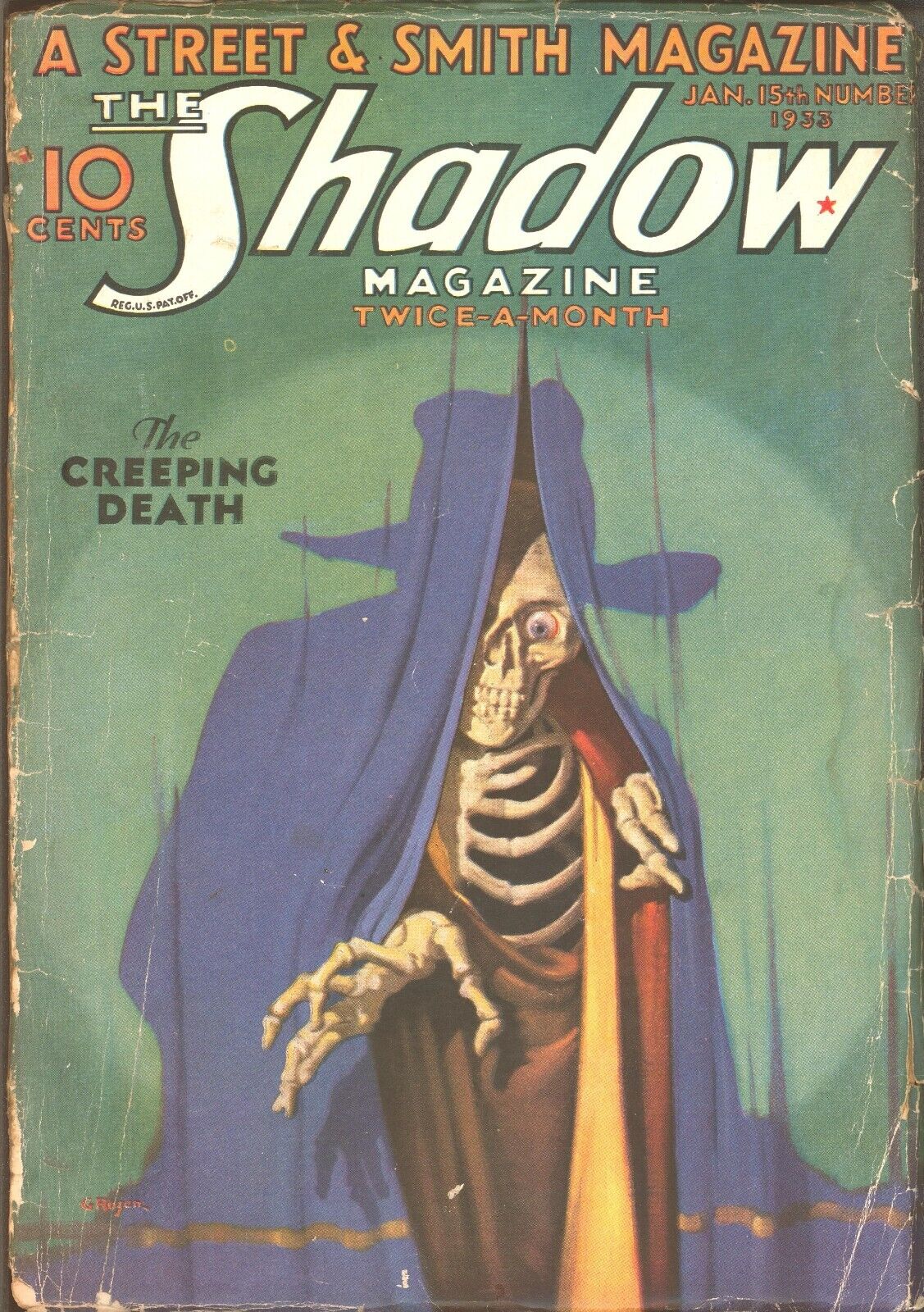 Shadow 1933 January 15. Iconic and high demand Creeping Death issue.  Pulp
