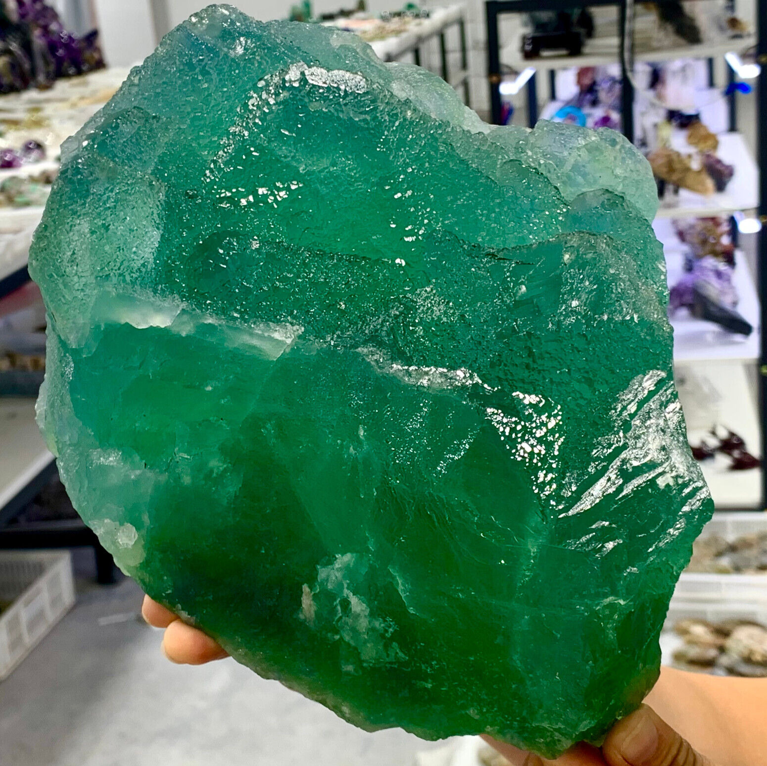 13.25LB Rare Transparent Green Cube Fluorite Mineral Crystal Specimen/China