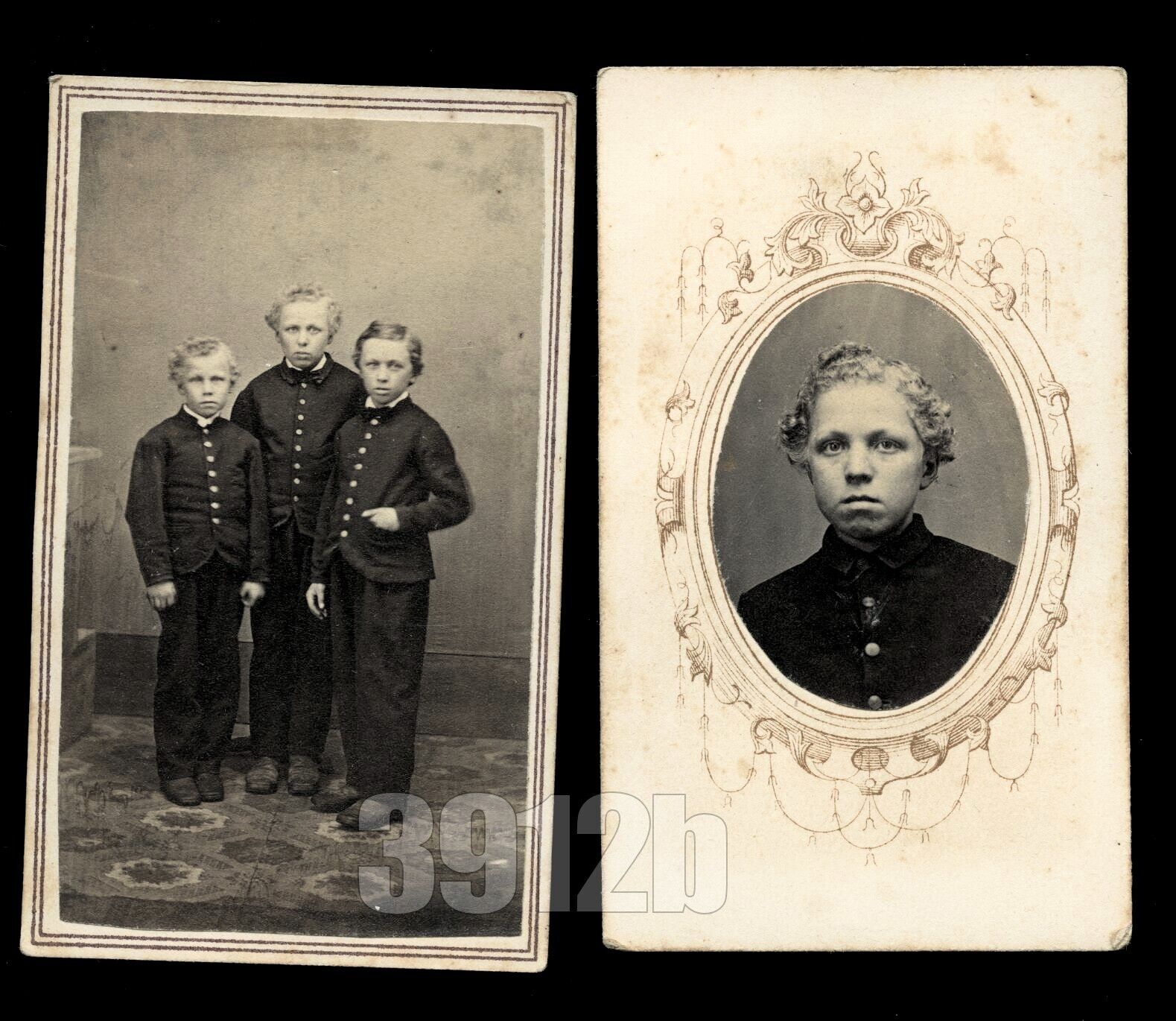 Lot of 2 Civil War Era / 1860s CDVs of Little Boys / Military Cadets in Uniform