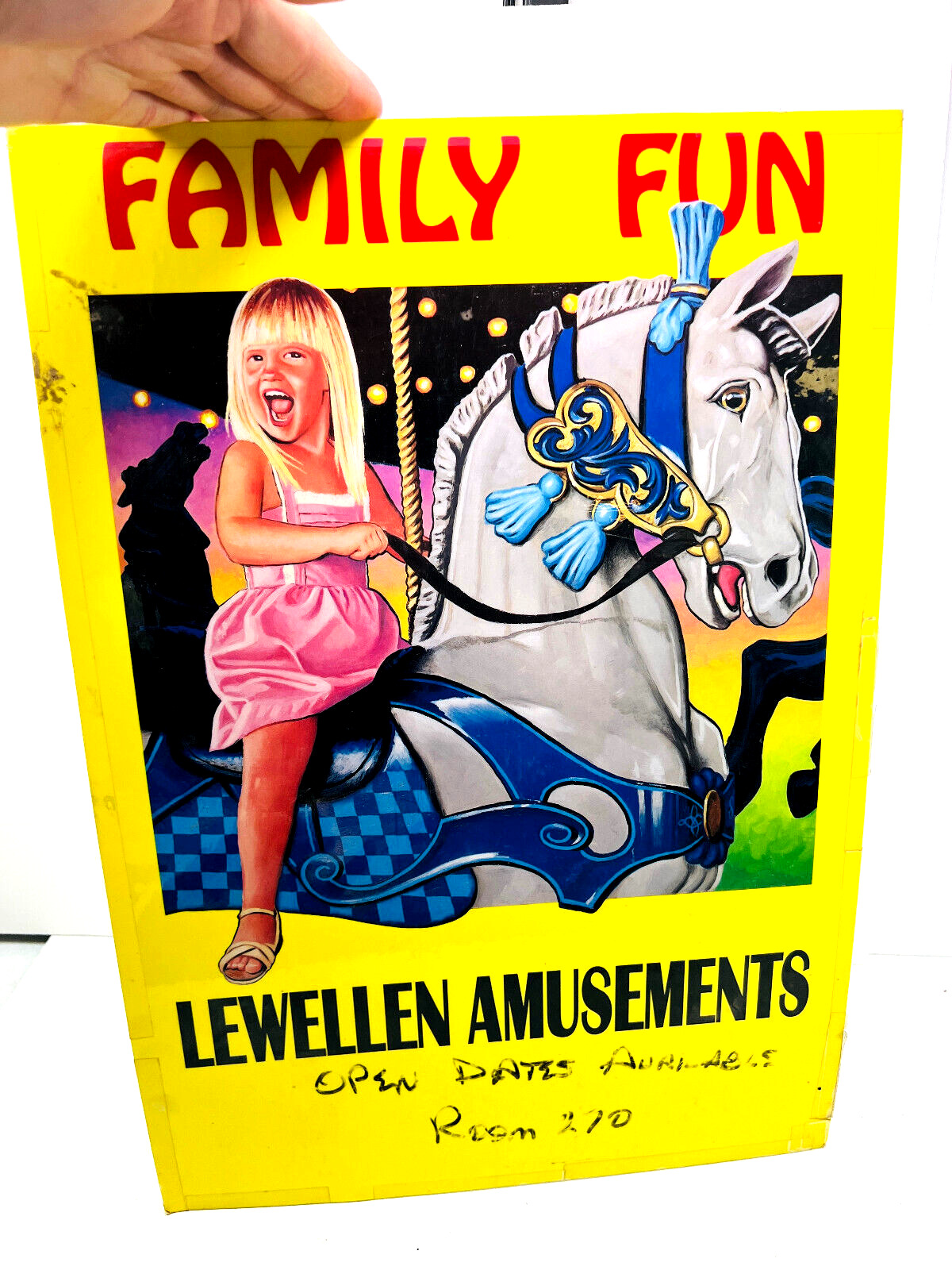 vtg 1980s 90s Lewellen Amusements Circus Carnival POster family fun carousel