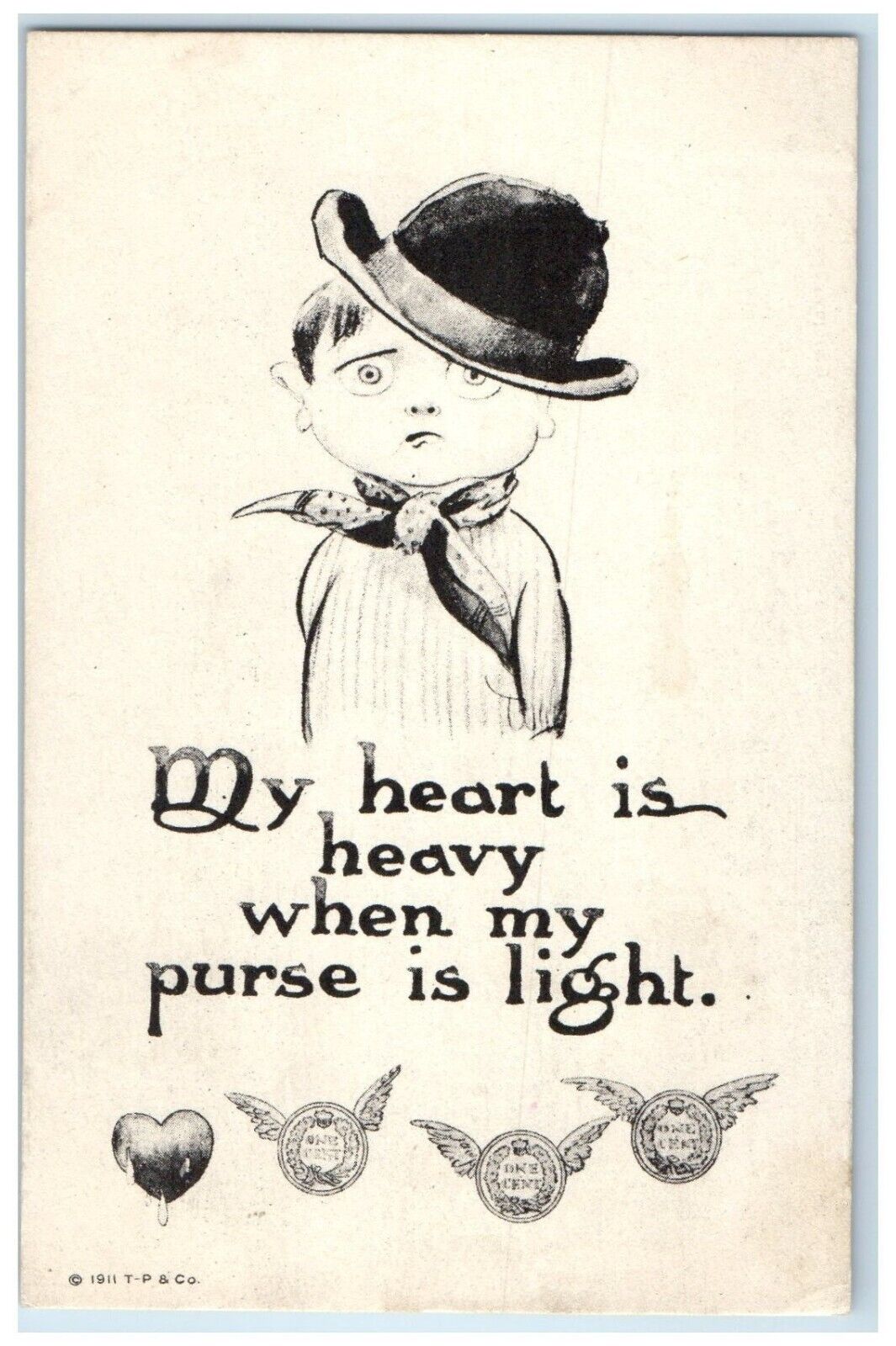 c1910\'s Little Boy My Heart Is Heavy When My Purse Is Light Antique Postcard