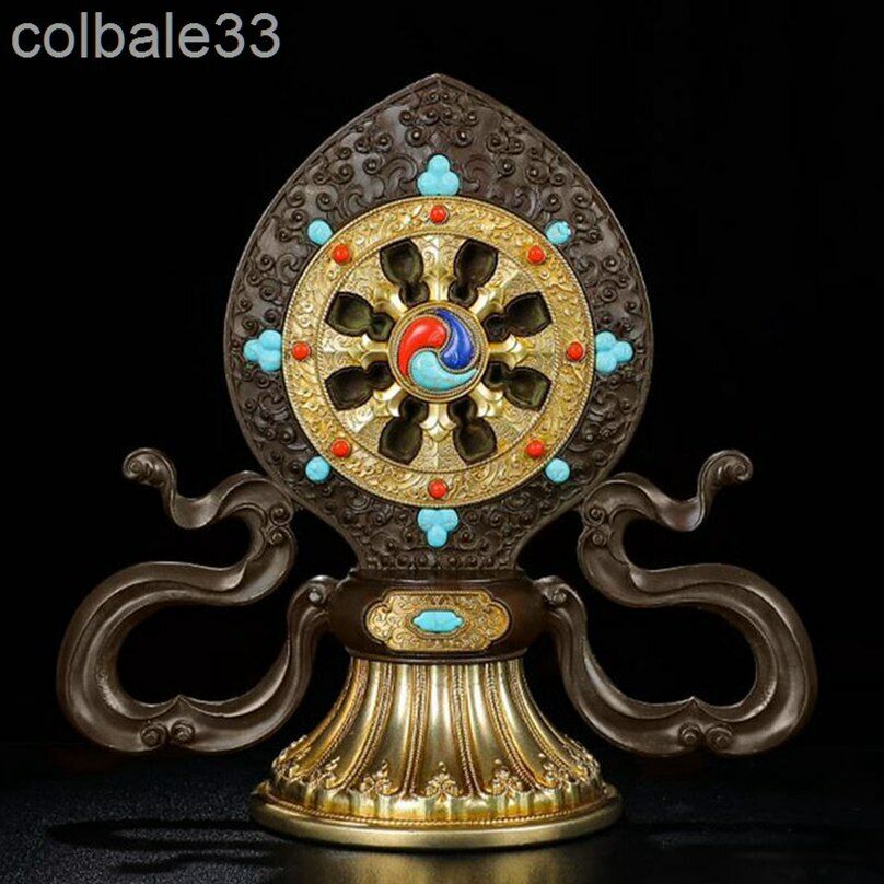 25cm Tibet Buddhism Copper chakravatna Dharma Wheel Falun statue