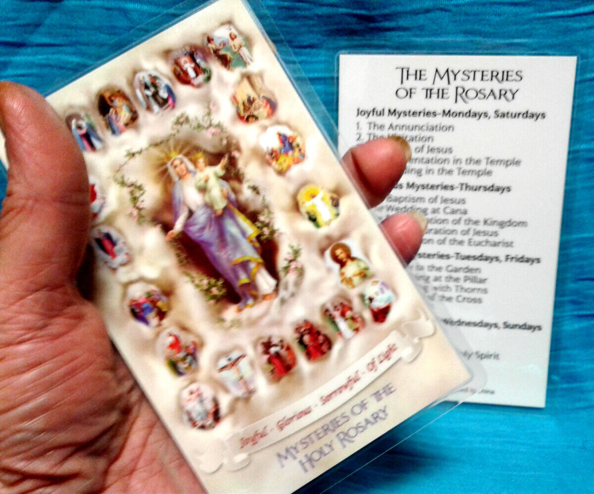 20 The Mysteries Of The Rosary LARGE PRINT Laminated JUMBO Size Holy Card Prayer