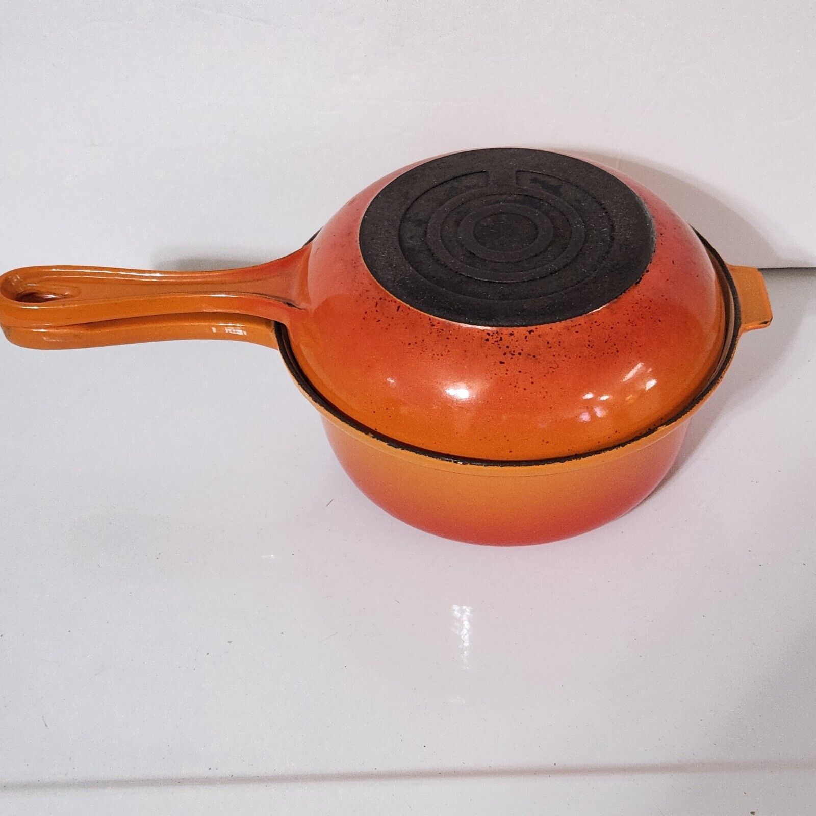 Vintage Orange Le Creuset #18 Multifunction 2 in 1 Sauce Pan/Skillet Cast Iron