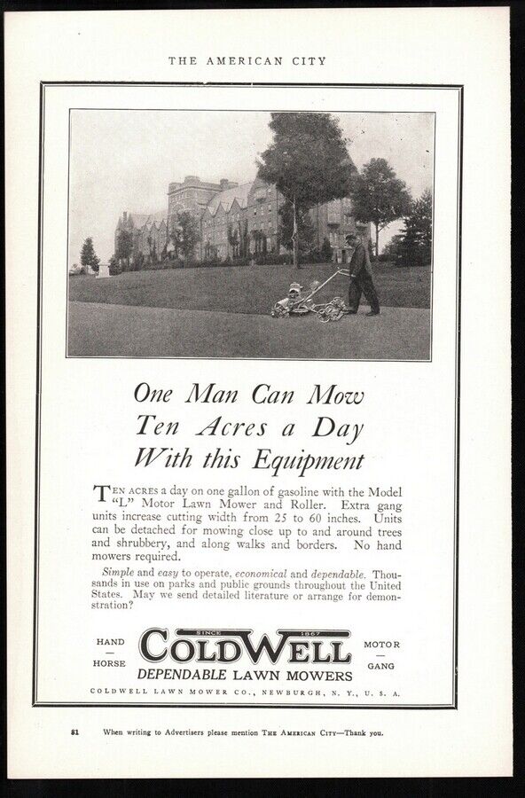1926 Coldwell Lawn Mowers Model L Newburgh, NY Vintage magazine photo print ad 2