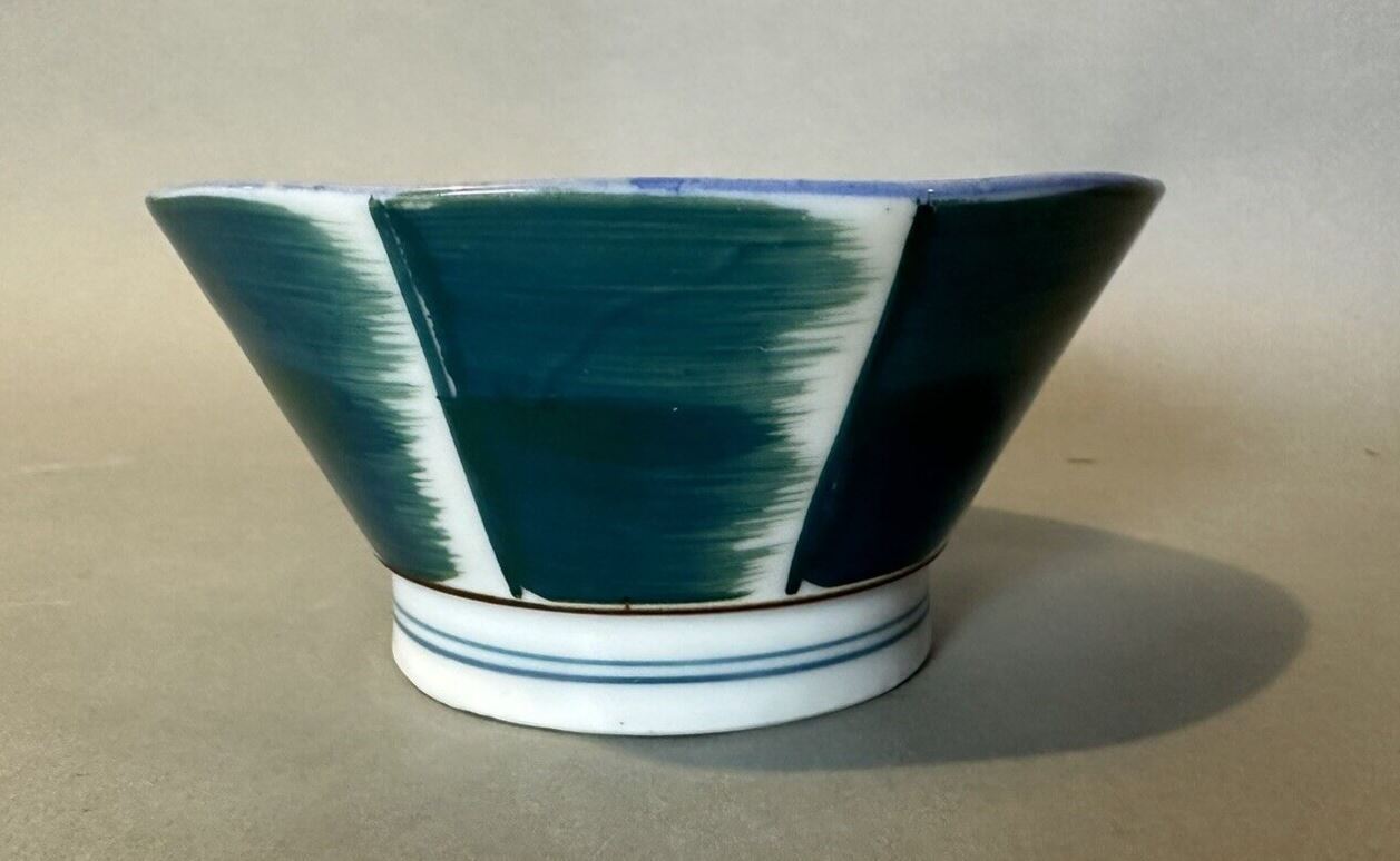 Primitive Antique Country Paint Decorated Soft Paste Porcelain Bowl