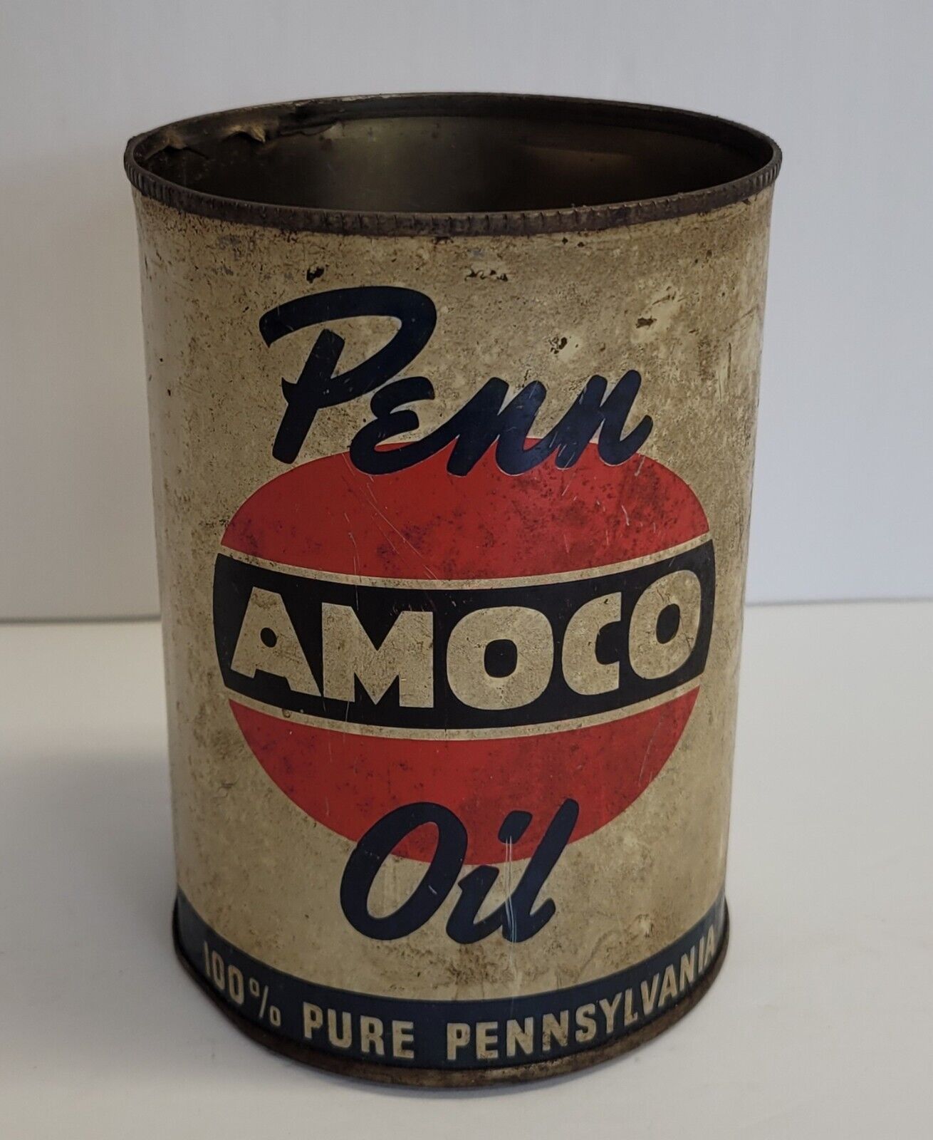 Vintage Rare 1940’s PENN AMOCO Motor Oil Can 1 qt Gas & Oil Crown Metal Original
