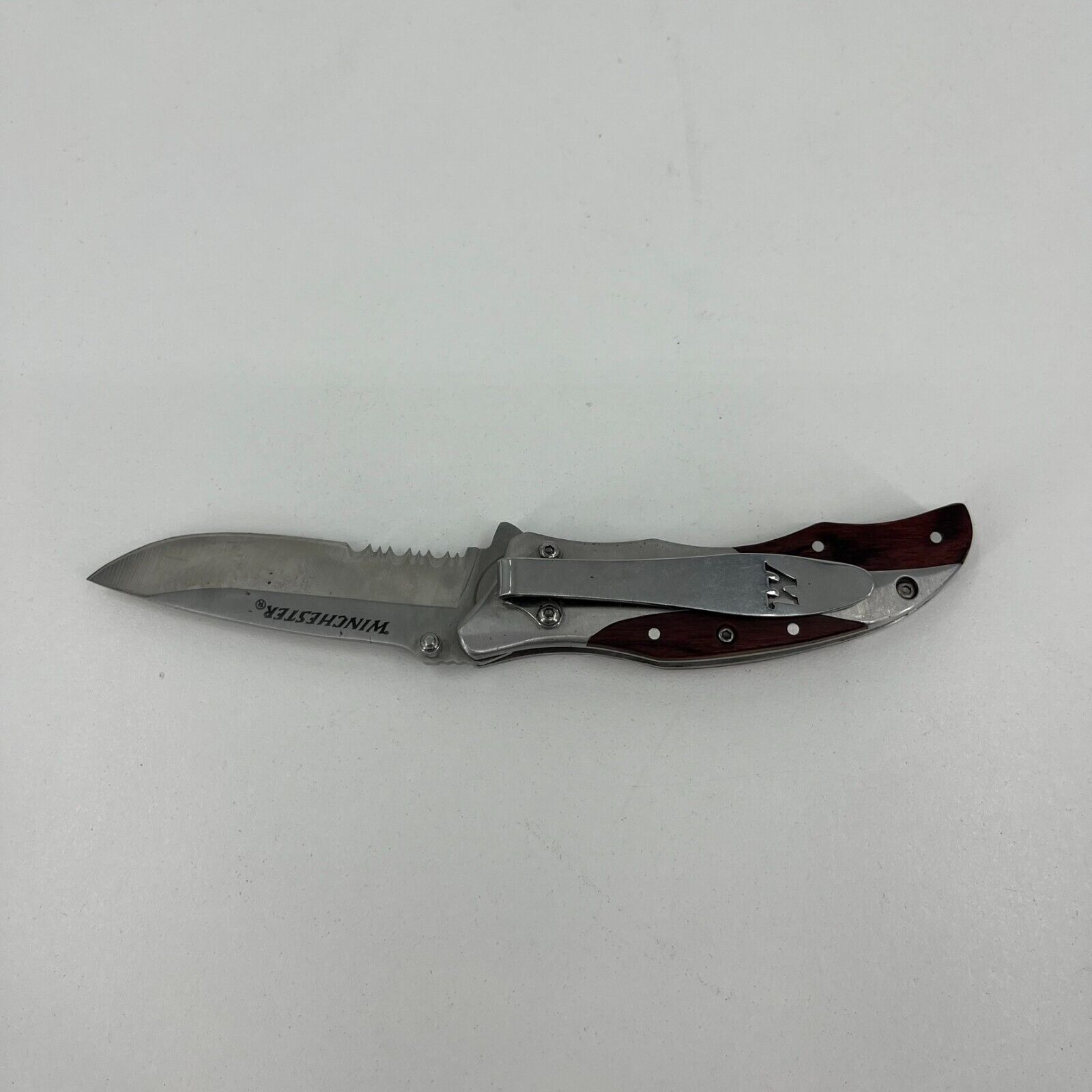 Winchester Pocket Knife Liner Lock Serrated Edge Blade Brown Beige