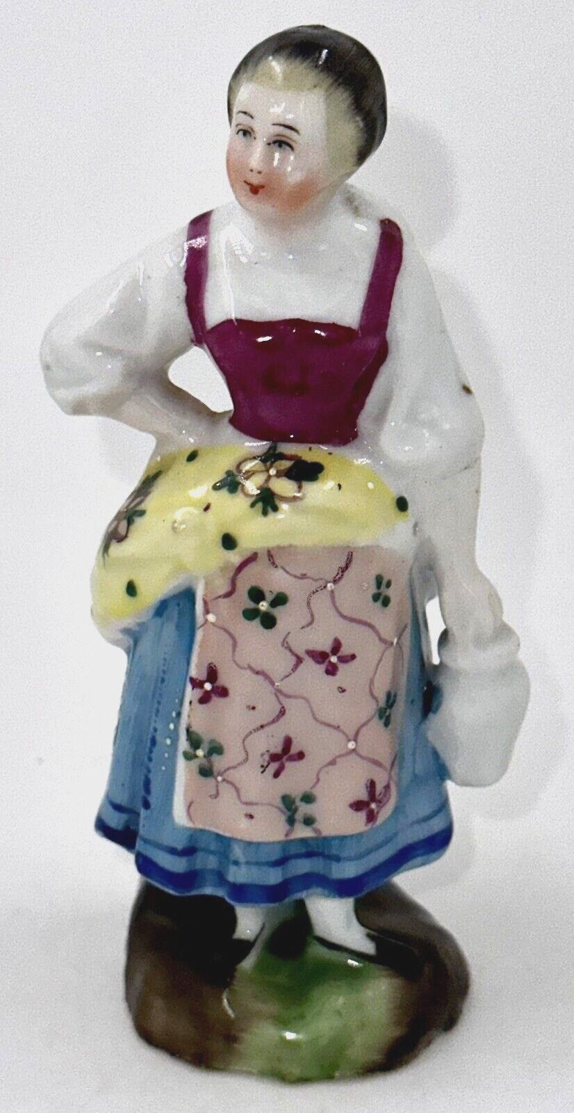 Antique Continental Porcelain Fairing Hand Painted Woman with Ewer & Hand on Hip