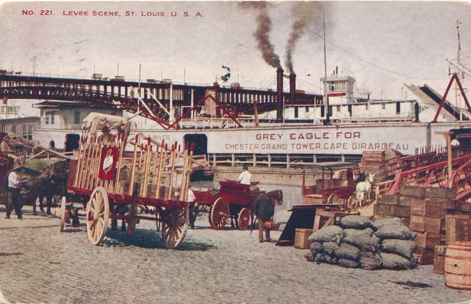 ST. LOUIS MO - Levee Scene Postcard - udb