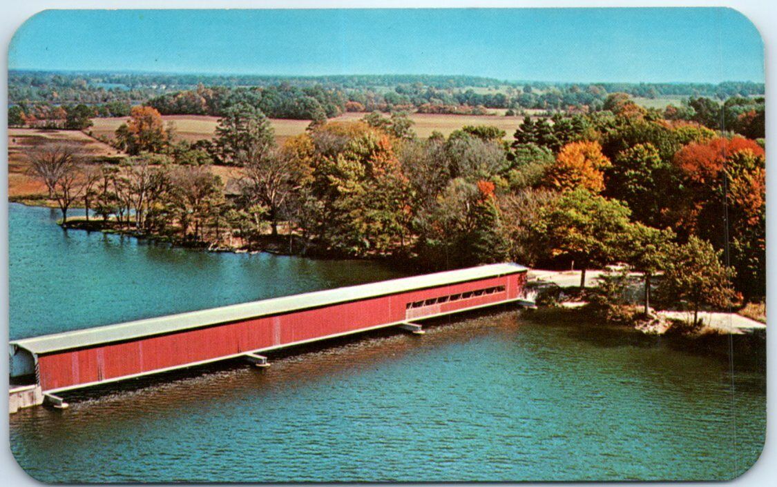 Postcard - Langley Covered Bridge Historic Site - Three Rivers, Michigan