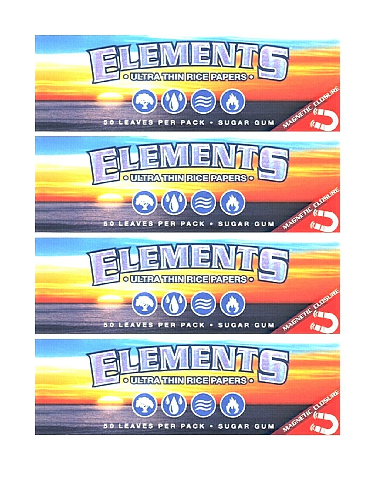 4x Elements 1 1/4 Rolling Paper Ultra Thin w/magnet 50 Papers FREE USA Shipping