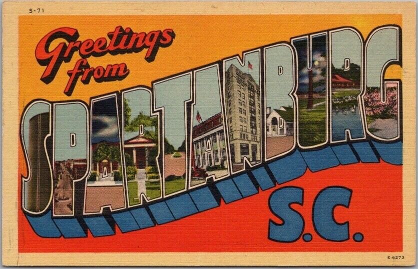 Vintage 1940s SPARTANBURG, South Carolina Large Letter Postcard Linen / Unused