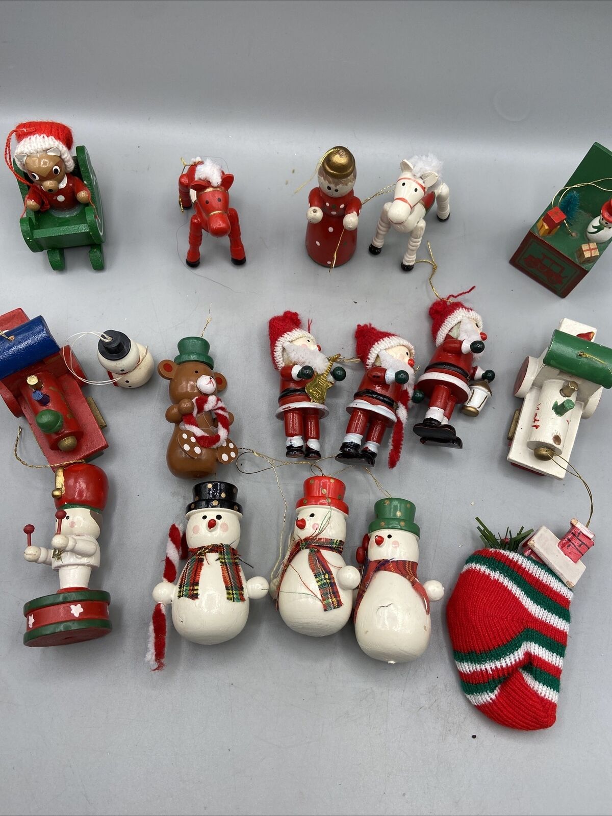 Vintage Wooden Variety Christmas Ornaments Santa, Snowman, Angel Lot Of 16 C19