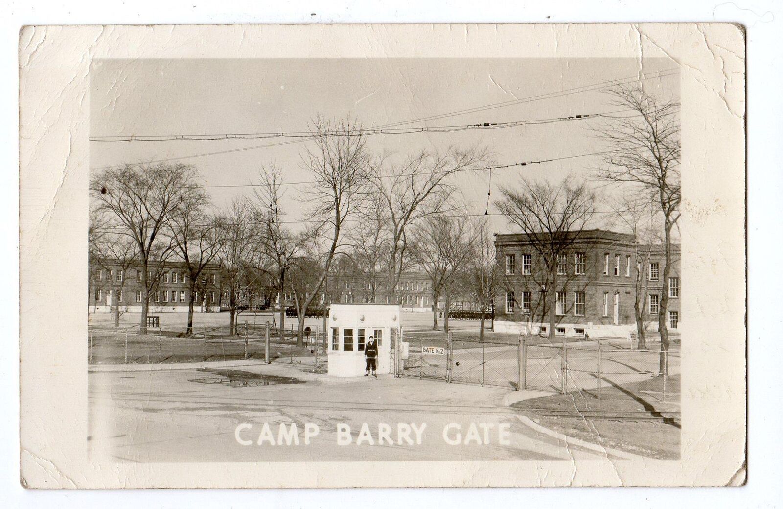 1949 RPPC*WAUKEGAN ILLINOIS*CAMP BARRY GATE*MILITARY*REAL PHOTO POSTCARD