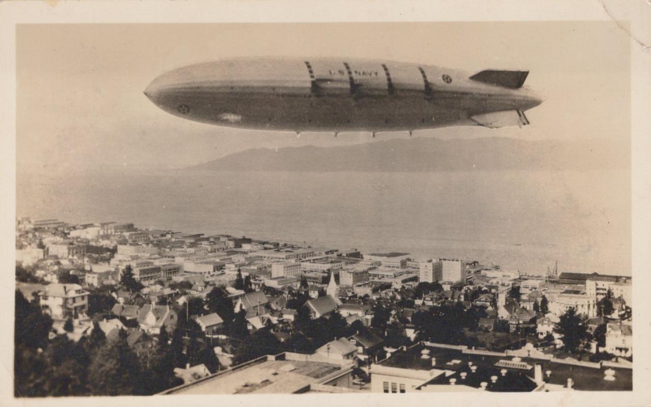 Vintage RPPC Aerial View US Navy Blimp Real Photo Postcard Zeppelin Airship