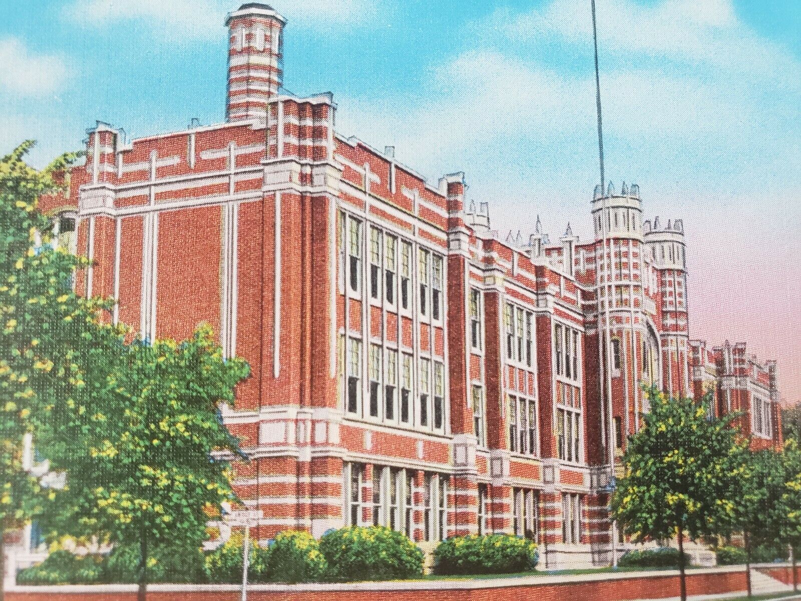 C 1940 Red Brick High School Austin Minnesota Vintage Linen Postcard