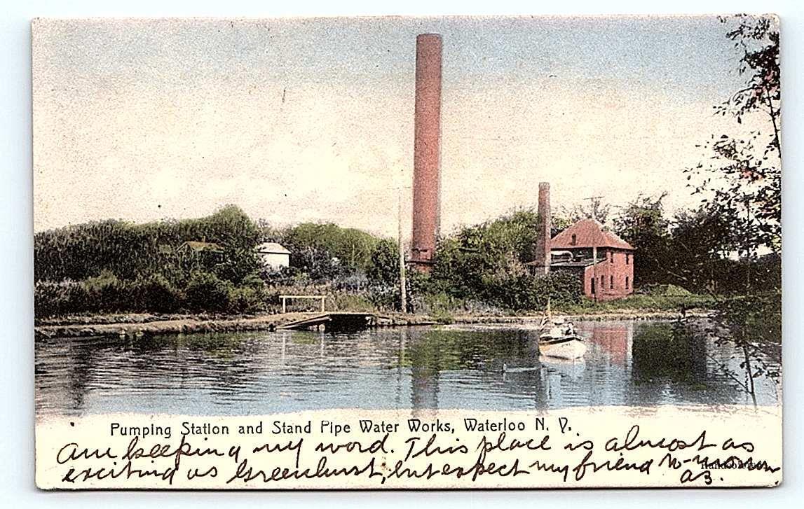 WATERLOO, NY New York WATER WORKS & Stand Pipe 1911 Handcolor Rotograph Postcard