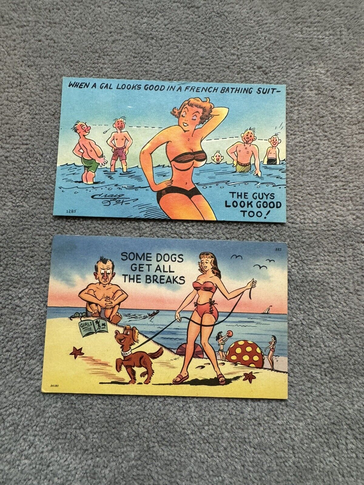 1940\'s 1950\'s Comic postcards Girls beach bikini