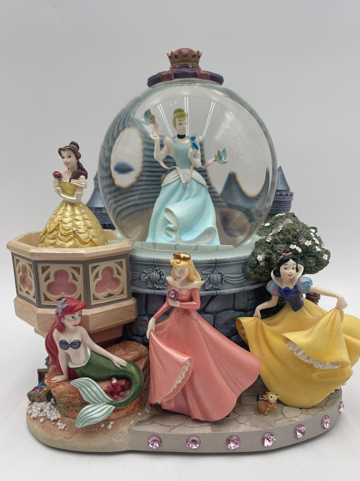 Rare Cinderella Disney Princesses Musical Snow Globe Ariel Snow White Belle Read