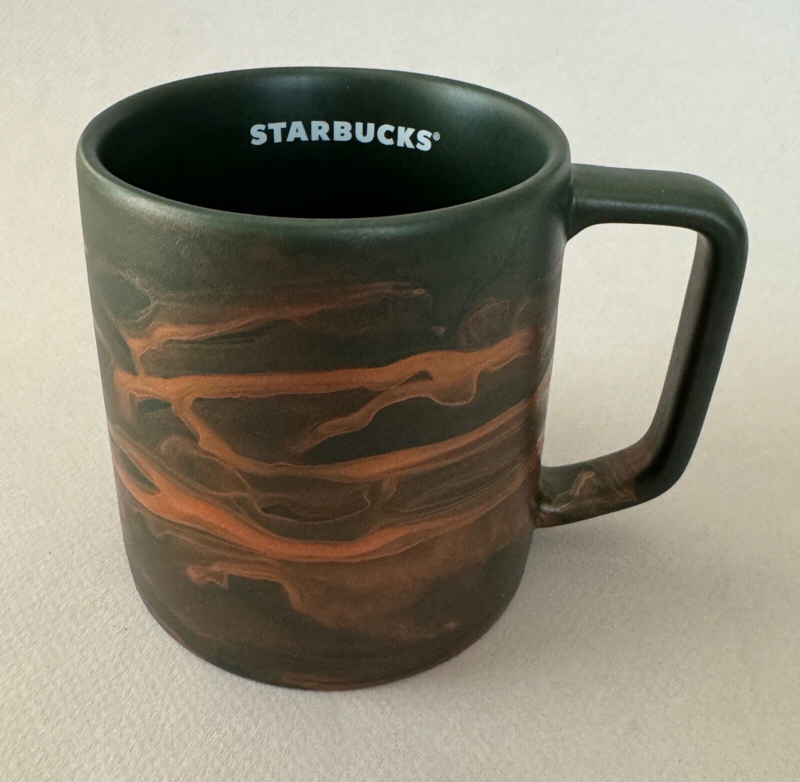 New STARBUCKS 2022 Green Copper Swirls 12 ounce COFFEE MUG CUP Dishwasher Safe