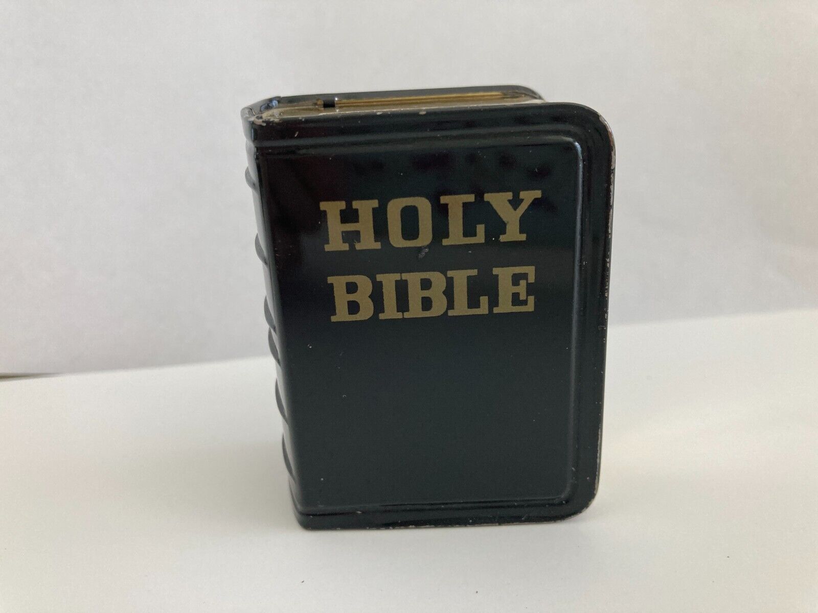 Vintage 1950's JAPAN Holy Bible Small Tin Sunday School Bank