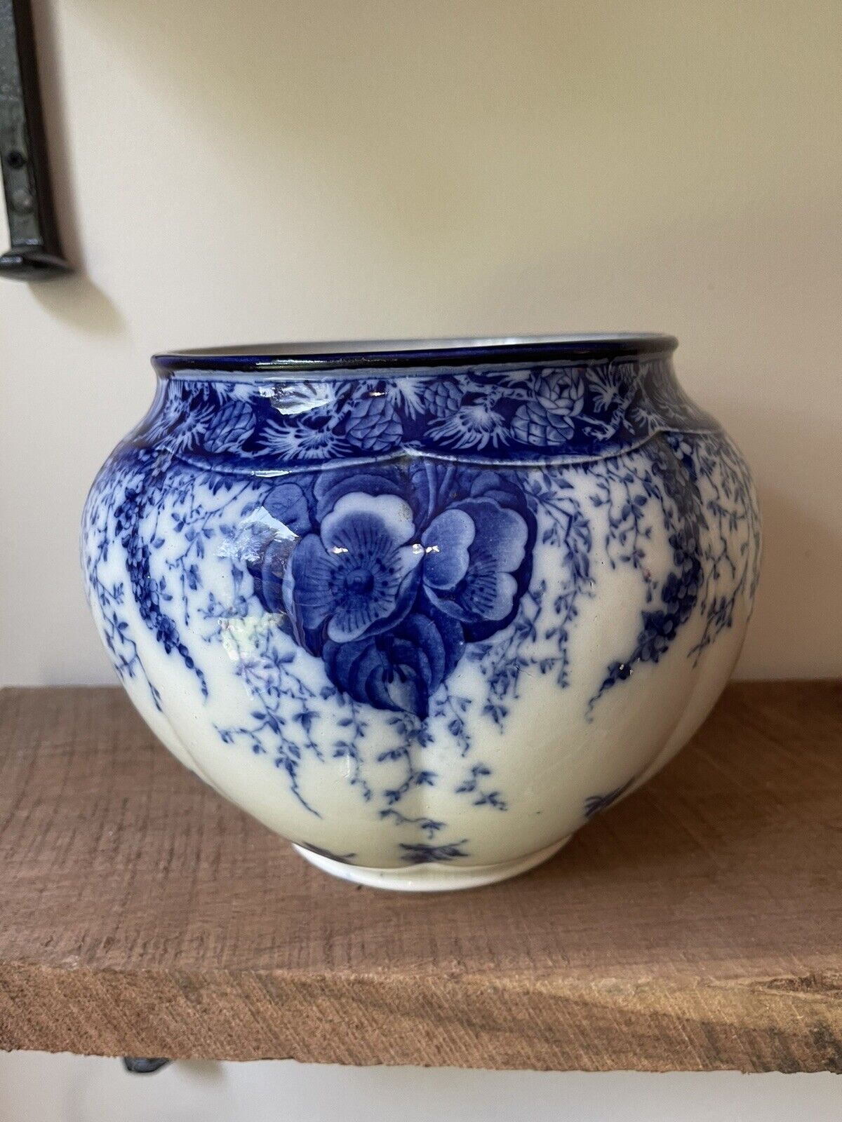 1864 Antique Wedgwood Flow Blue Cache Pot Jardiniere RARE  Marked
