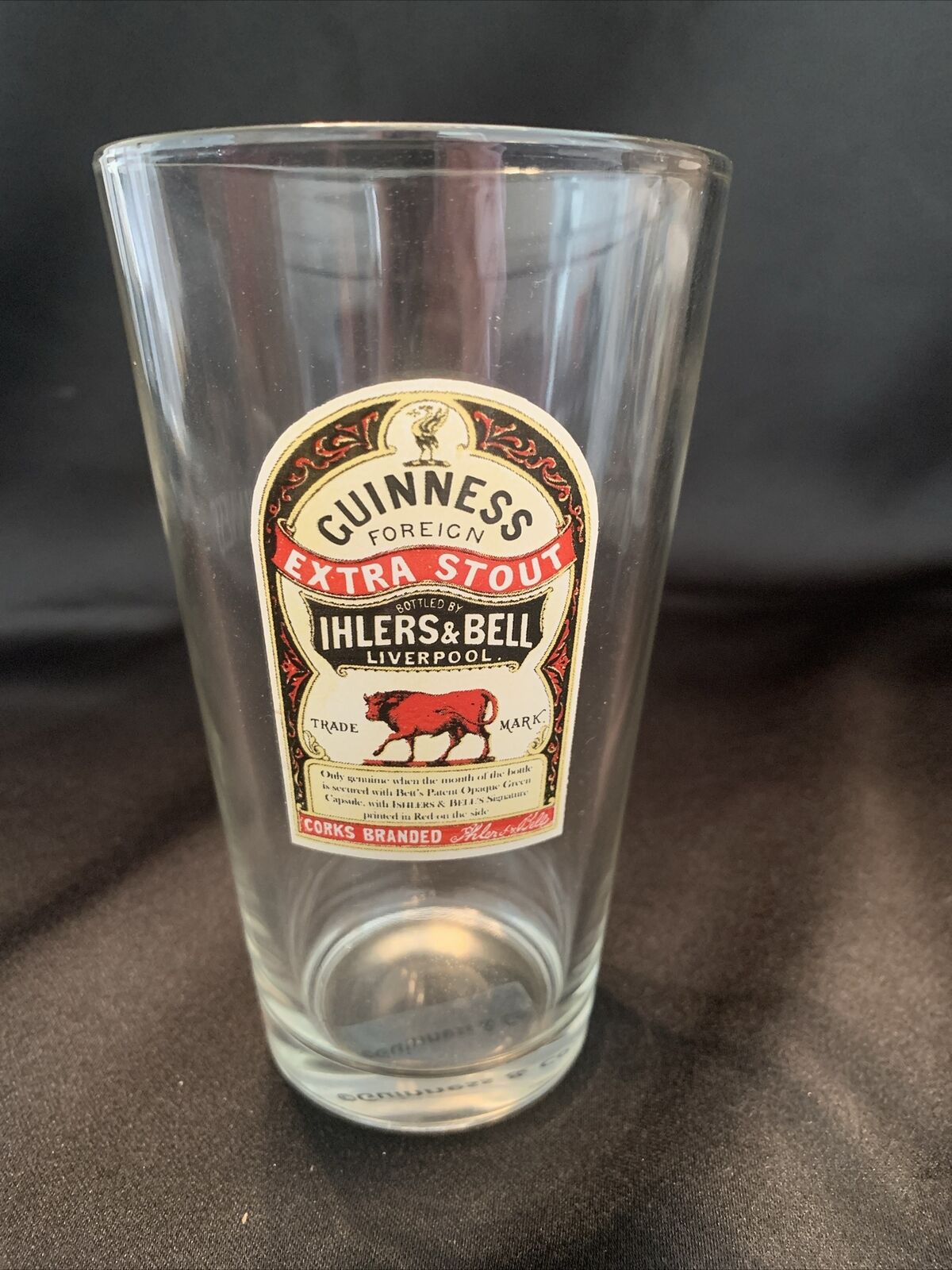 Guinness Foreign Extra Stout Ihlers & Bell Bottling Beer Ale Pint Glass