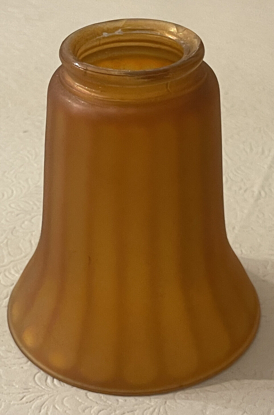 VINTAGE CARNIVAL GLASS SHADE Marigold ribbed 1920s Orange Fitter 2.25”
