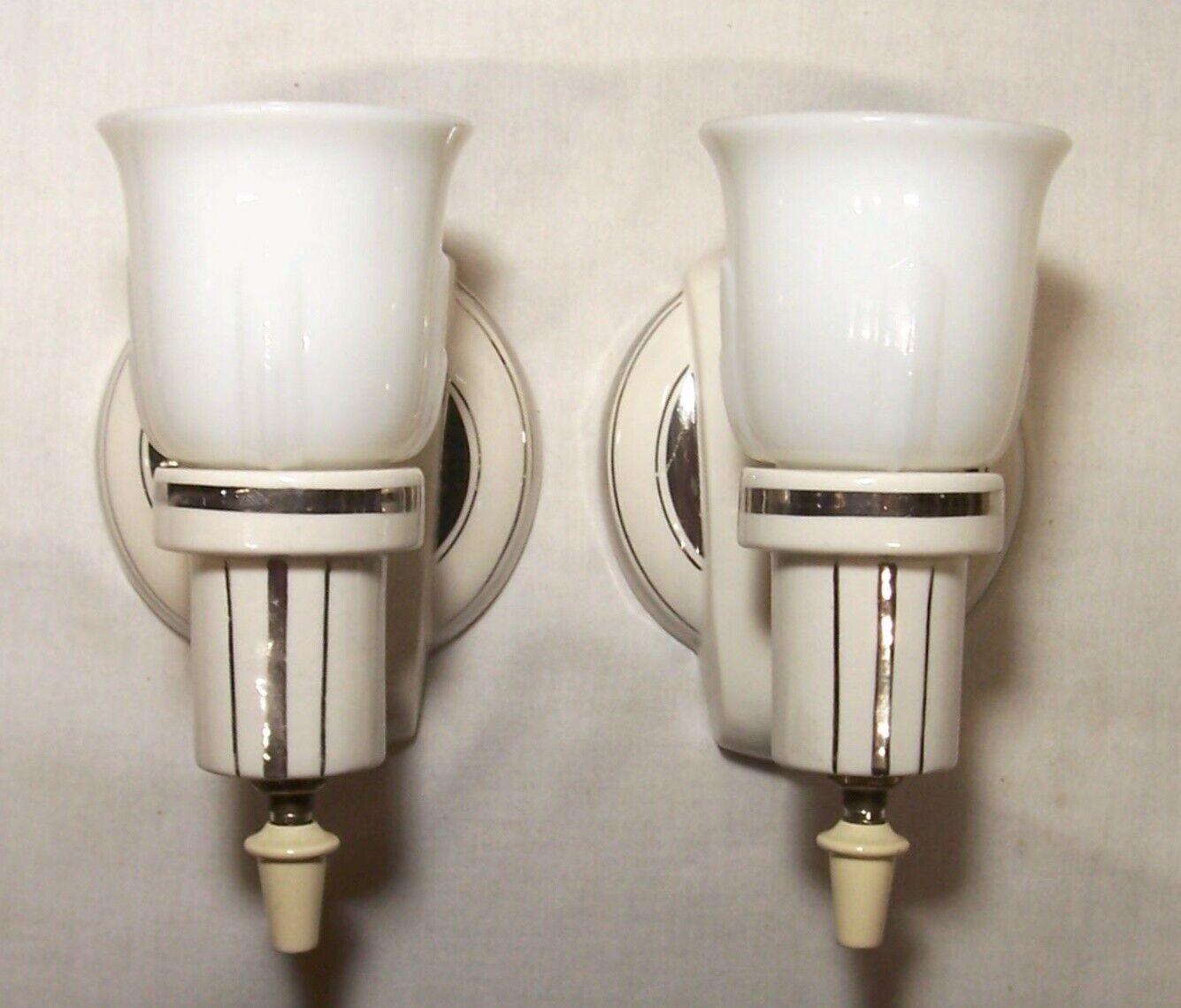 Antique Porcelain Sconce Pair Vtg Light Fixture Art Ceramic Rewired USA #B35