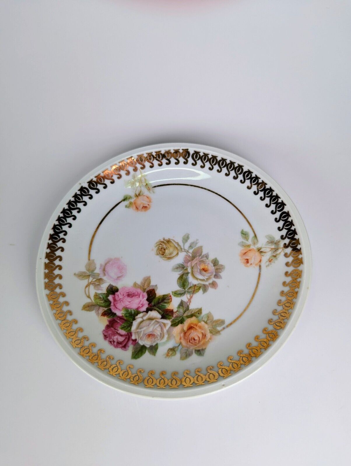 Antique Hand Painted Porcelain Plate Germany Roses Art Nouveau 6 Inch Roses