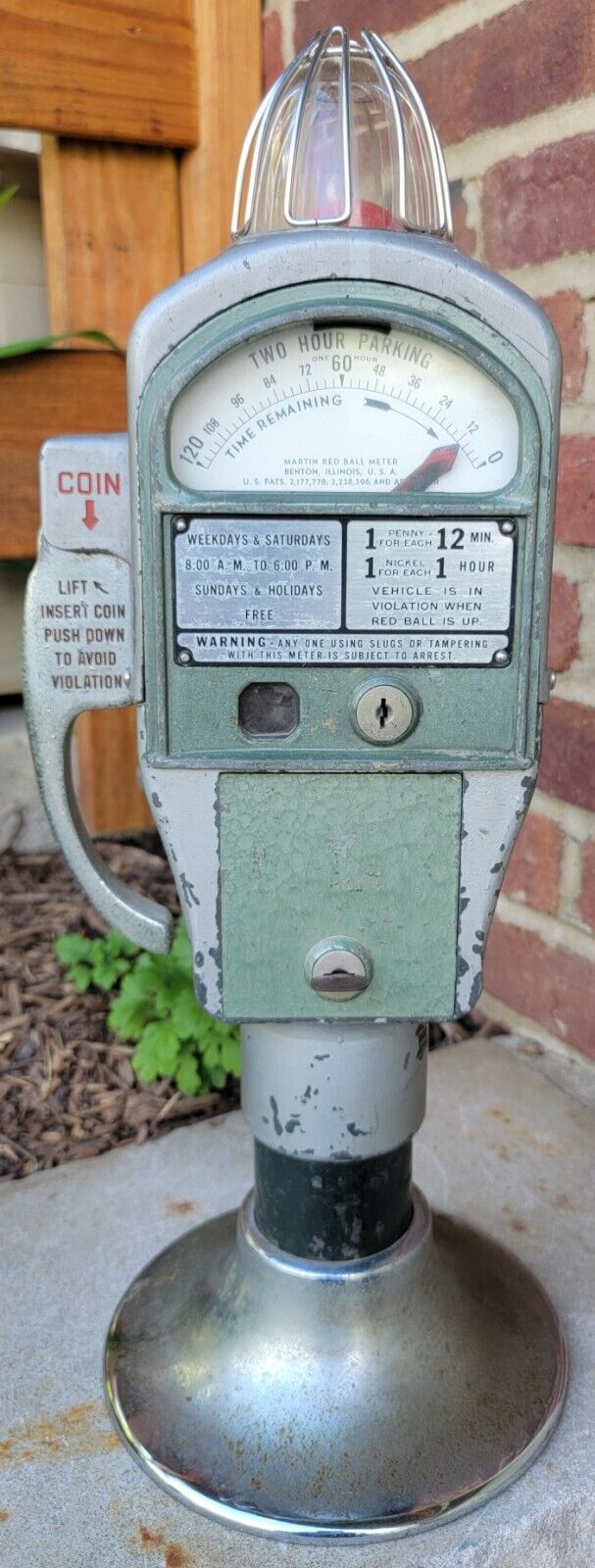 RARE Vintage Martin Red Ball Parking Meter w/ Key Works All Original