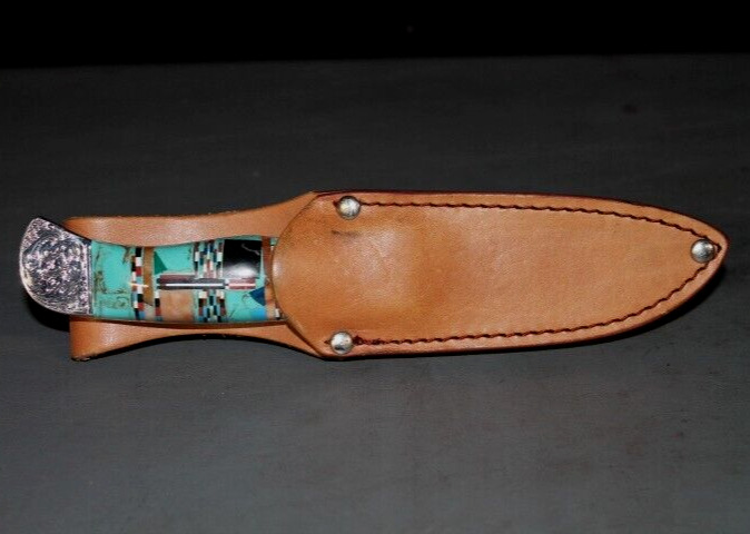 Native American Southwest Navajo Style Turquoise Inlay 8” Knife Nice Small #S8