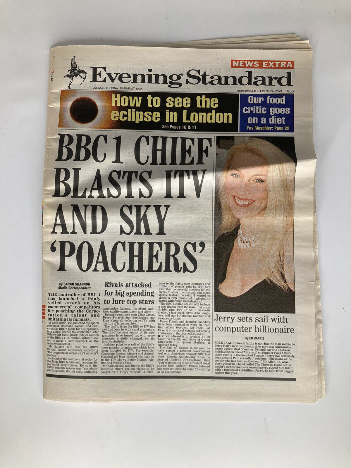The London Evening Standard August 10th 1999 BBC Chief Blasts Sky Poachers