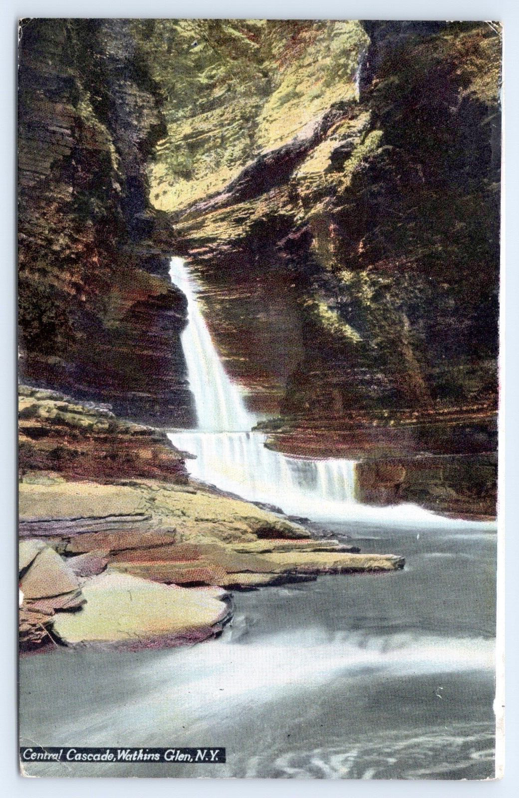c1913 Central Cascade Watkins Glen New York Vintage Schuyler County NY Postcard